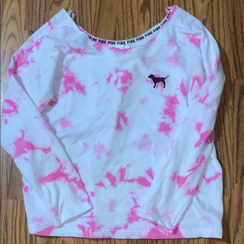 Tie-dye off the shoulder slouchy crew